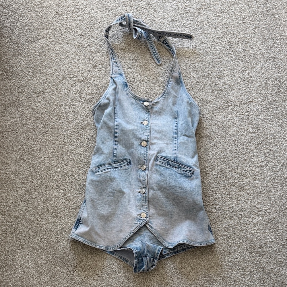 Denim Halter Jumpsuit